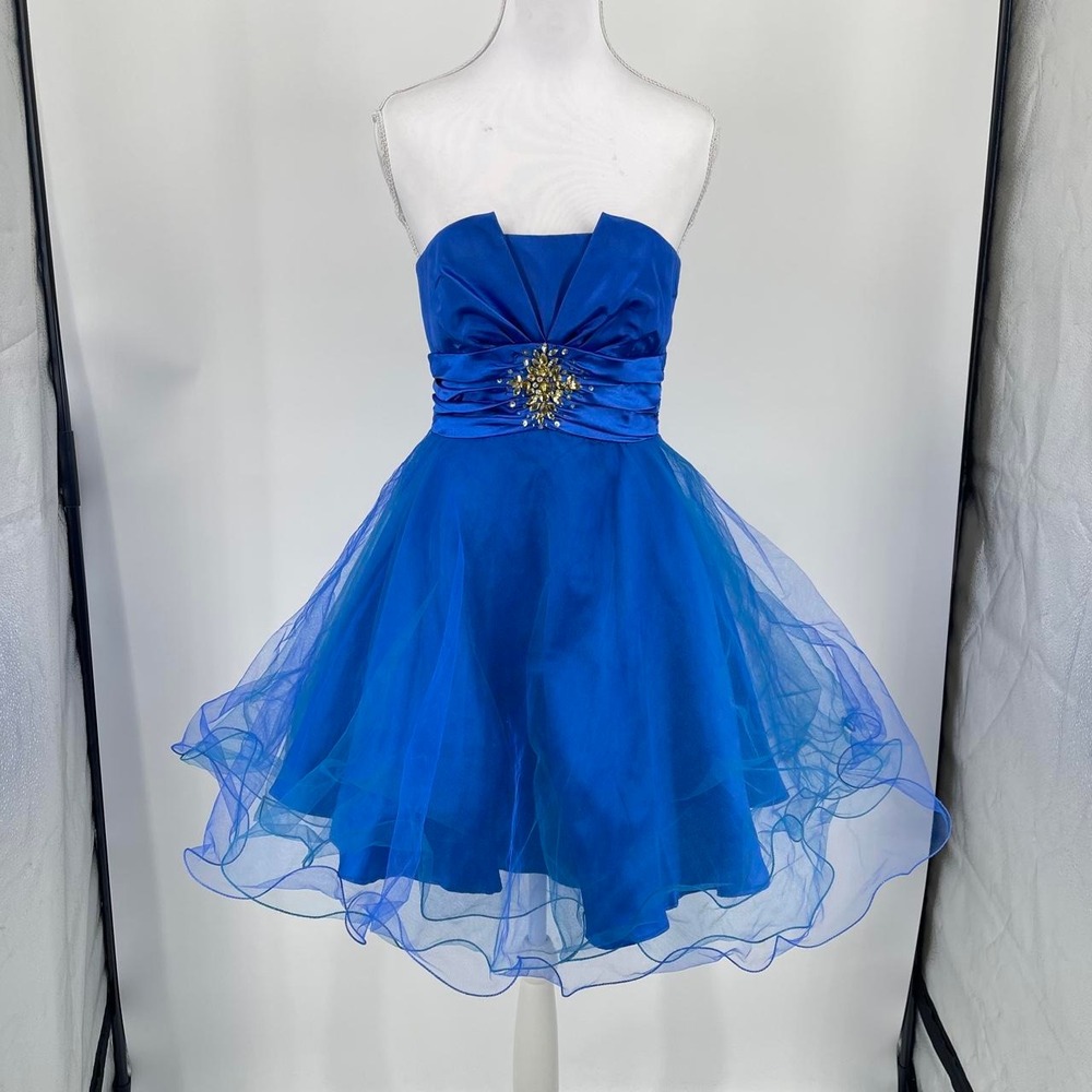Vintage Y2K Formal Party Mini Dress Princess 4 S Tulle Party Event Royal Blue